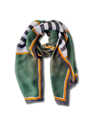 Green and yellow striped silk scarf