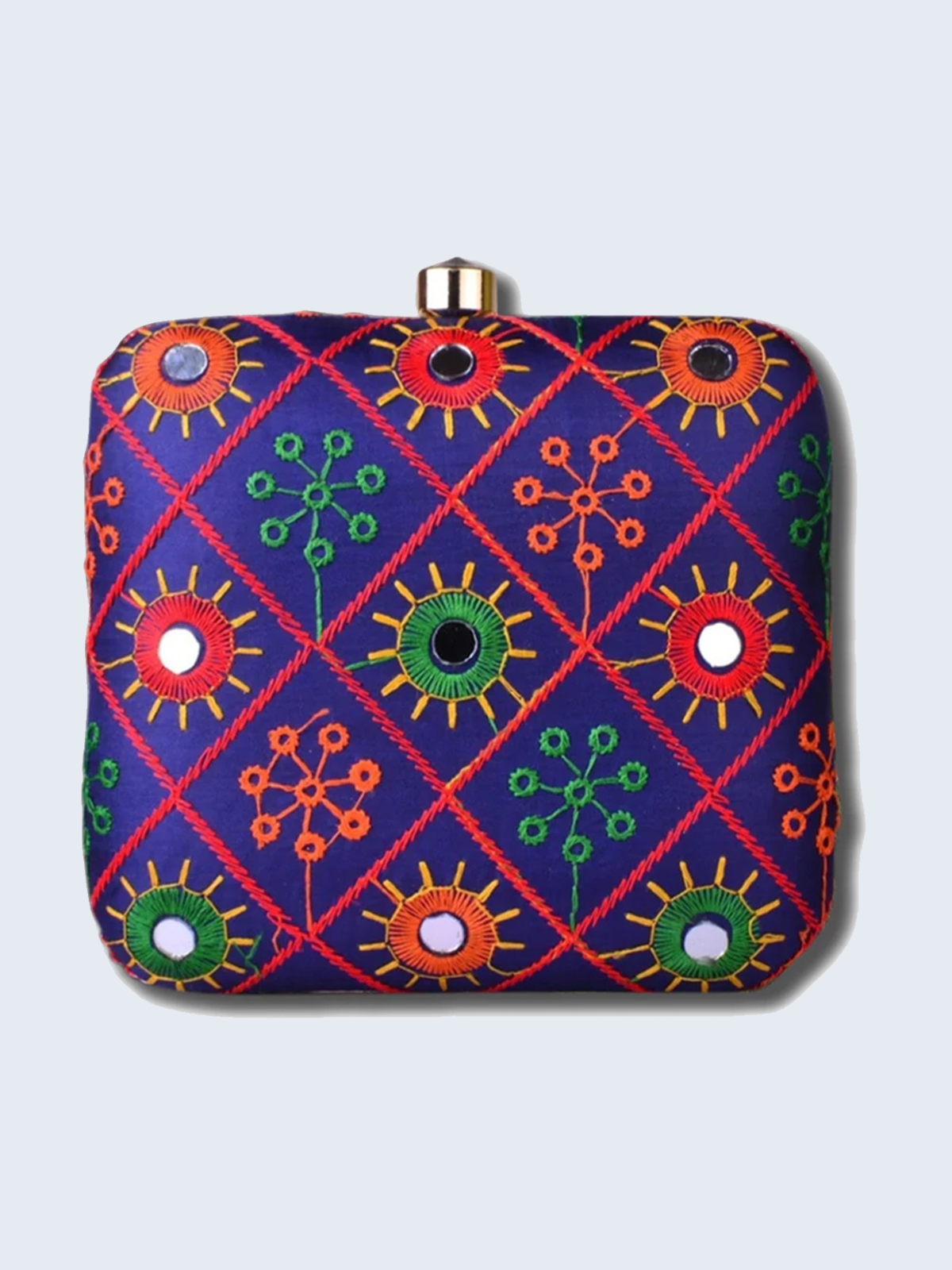Blue Embroidery clutch with mirror details