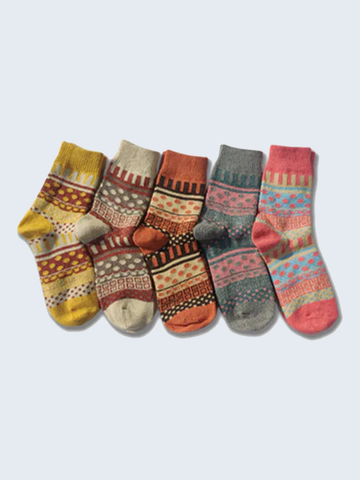 5 Pairs of Warm Colored Wool Socks