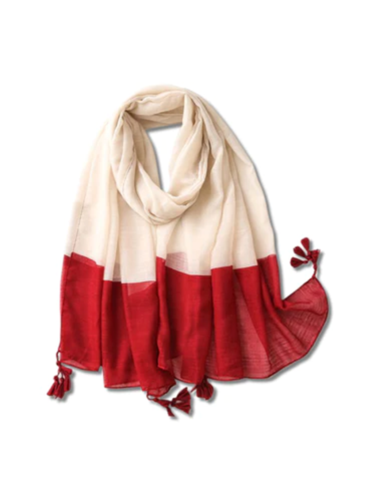 Scarf with red and white tassel at the ends