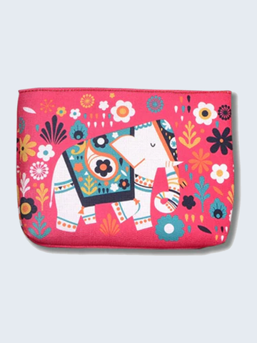 Elephant print on pink pouch
